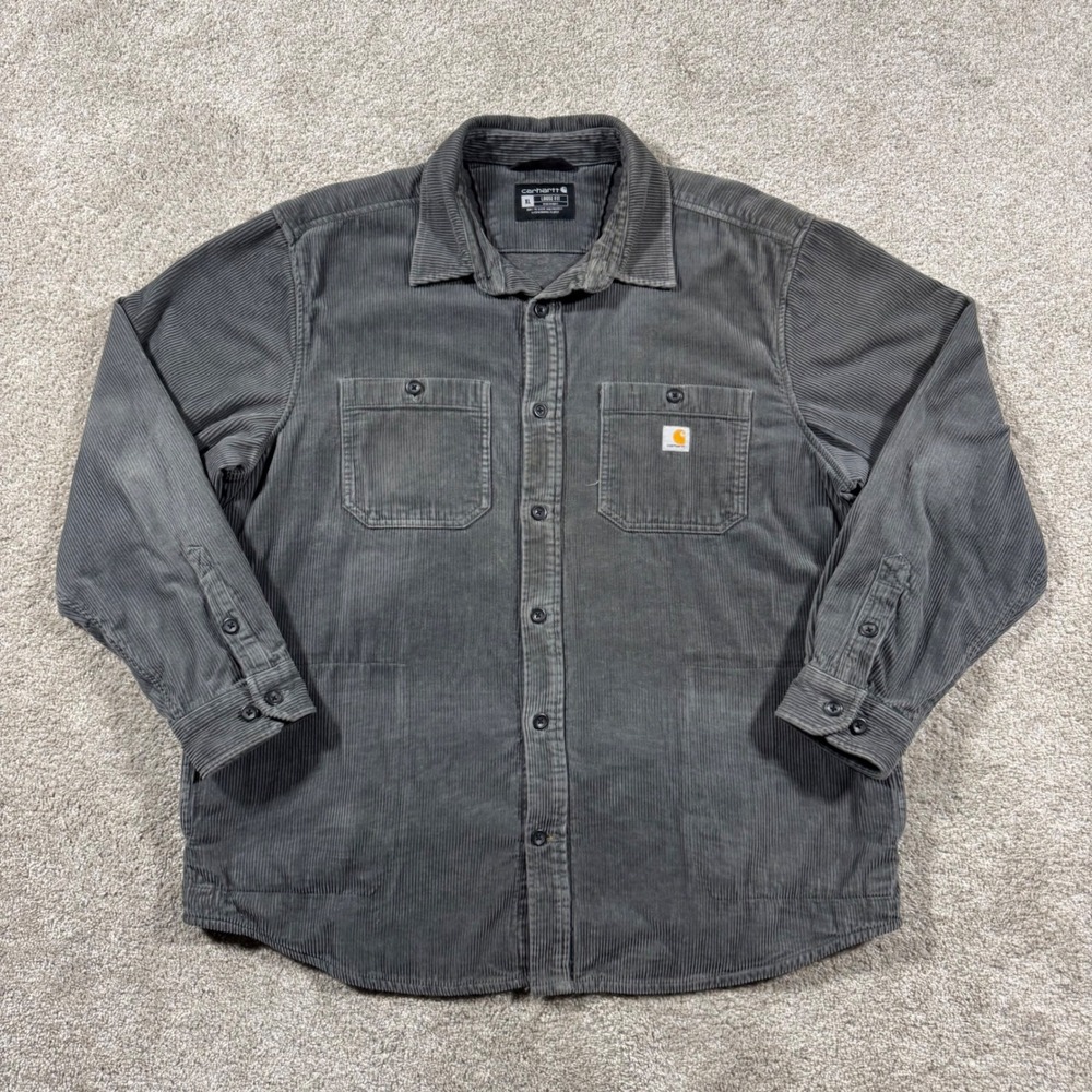 Carhartt Corduroy Shirt Jacket Mens XL Gray Loose Fit Jersey Lined 104916 STL